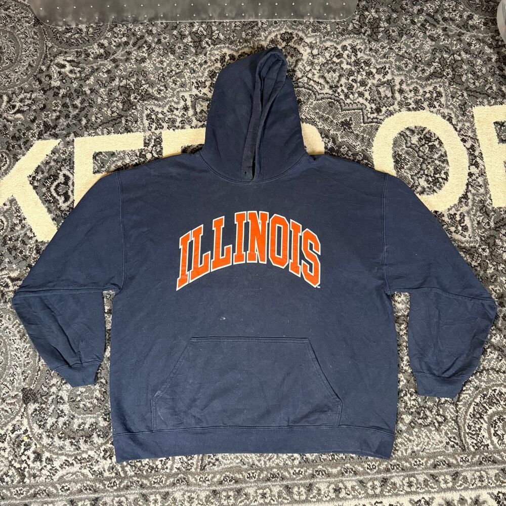 Vintage Illinois Orange Spellout Navy Hooded Sweatshirt Men’s Sz XL Preowned